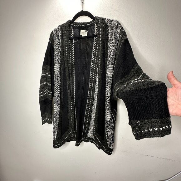 LA Hearts Black Gray and Cream Striped Knit Long Line Open Cardigan Sweater OS - Picture 3 of 12